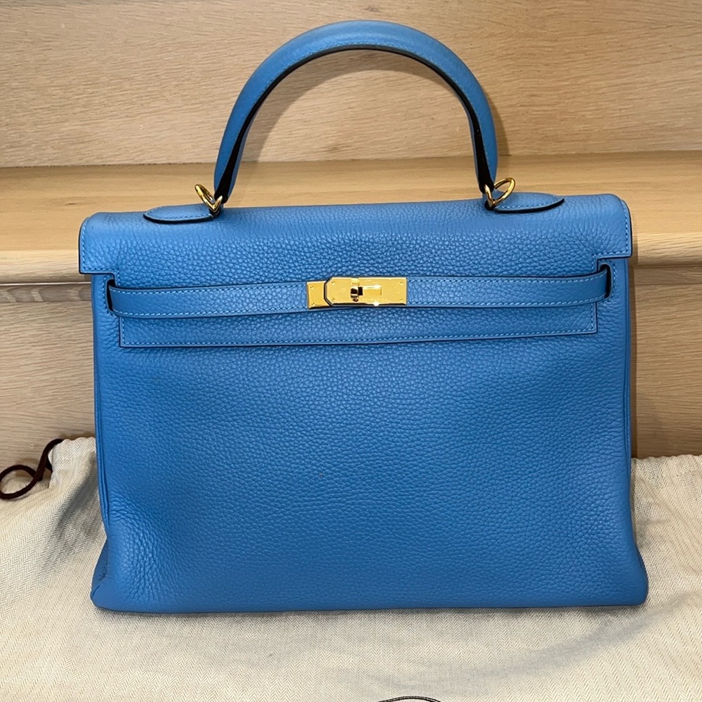 Hermès Kelly 35 Retourne Blue Paradis Clemence GHW